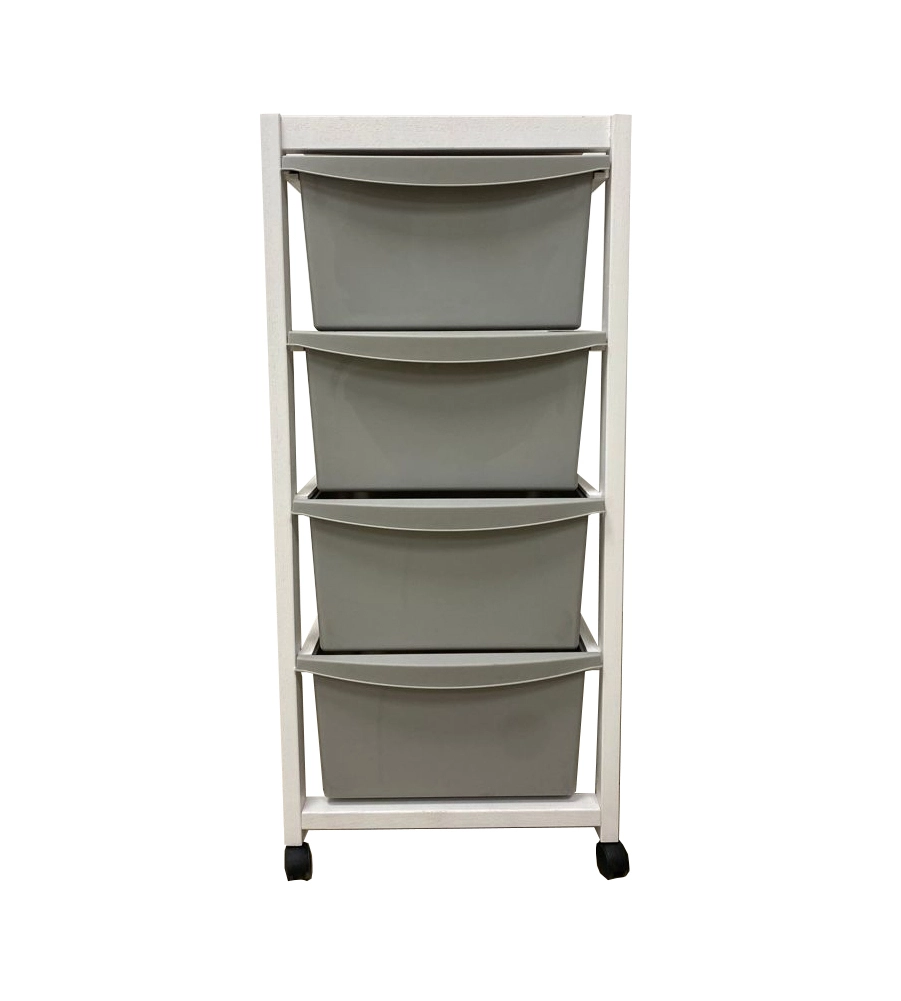 Carrello "millenium" bianco e tortora in legno e plastica, 36,5x37,5x82 cm